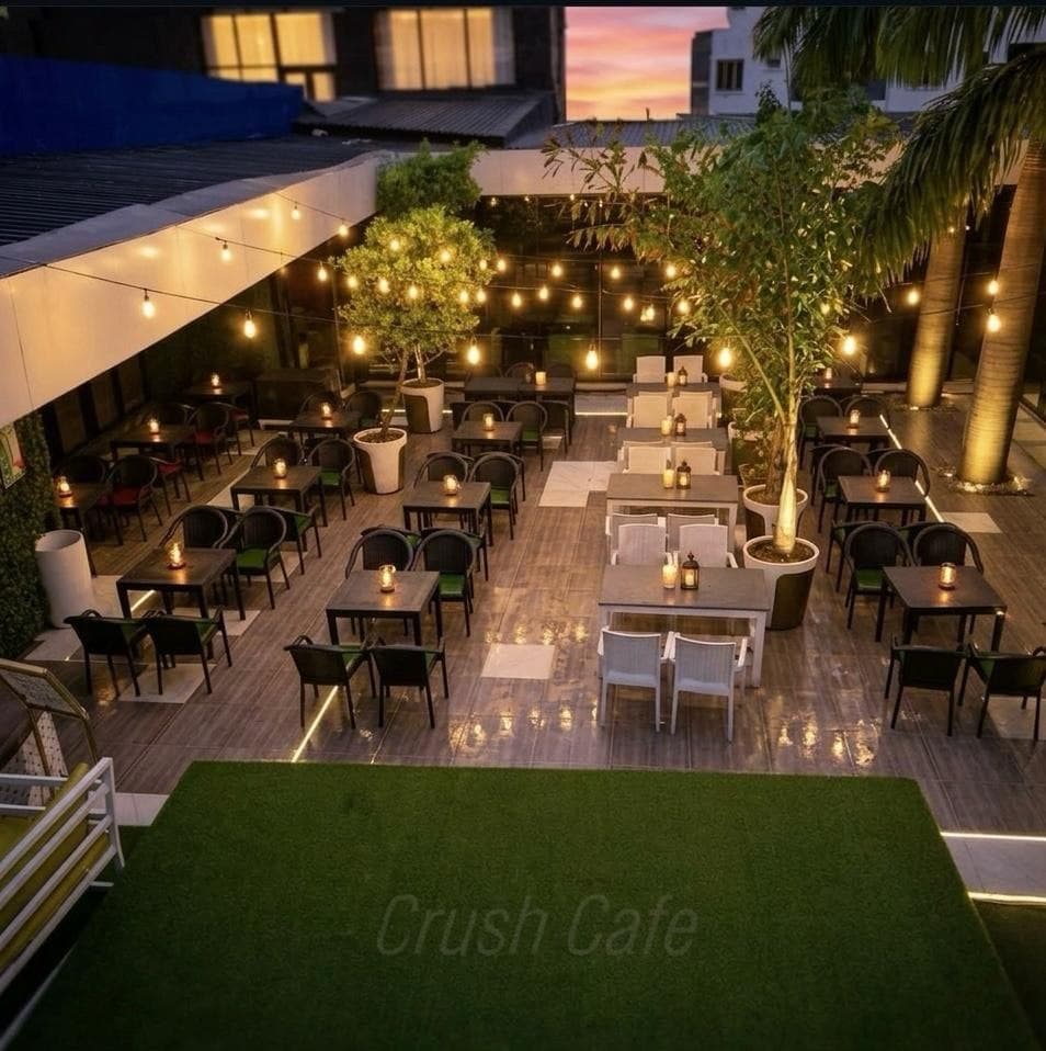 Crush Cafe Abuja — outdoor terrace at sunset